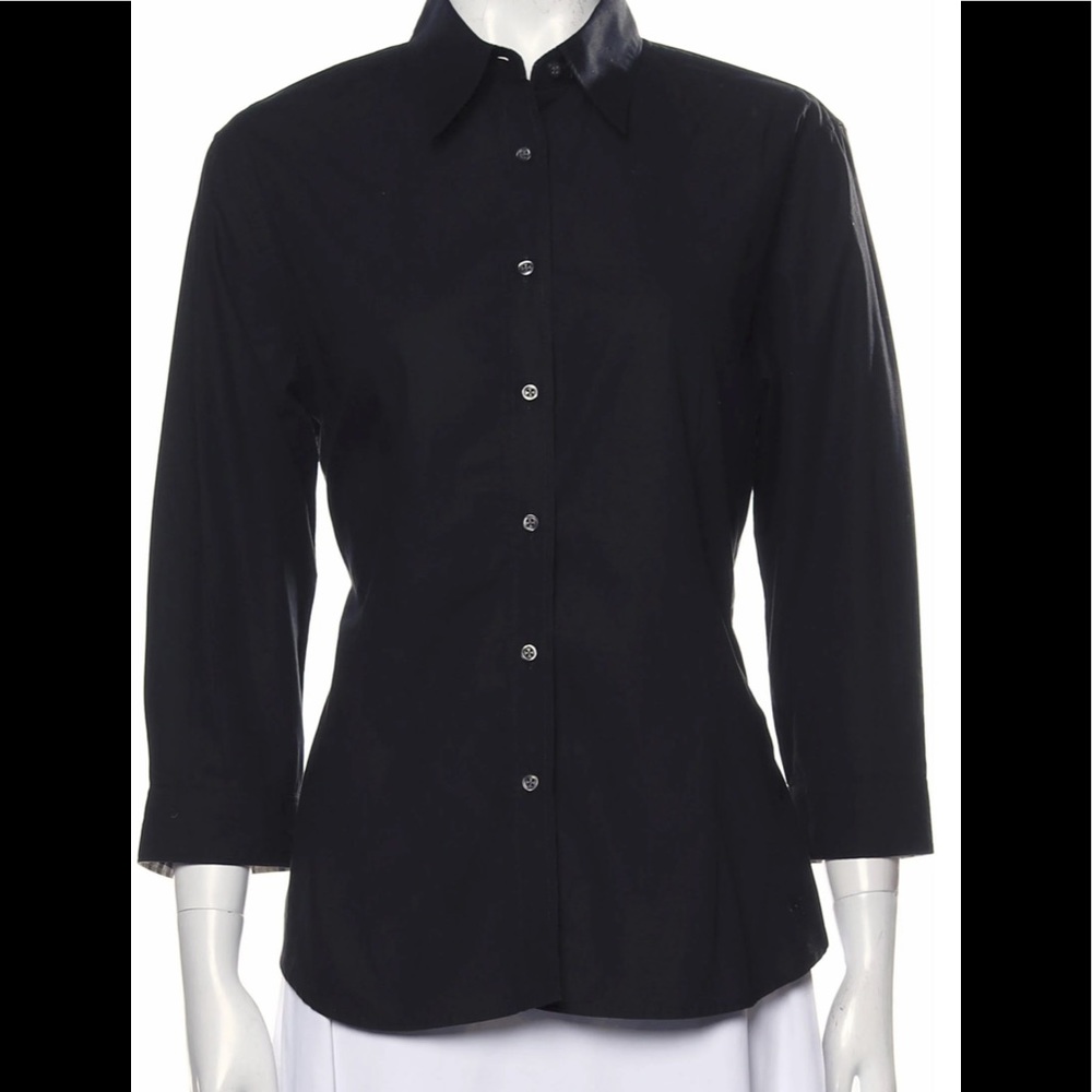 Burberry London 3/4 sleeve button down blouse with collar in black